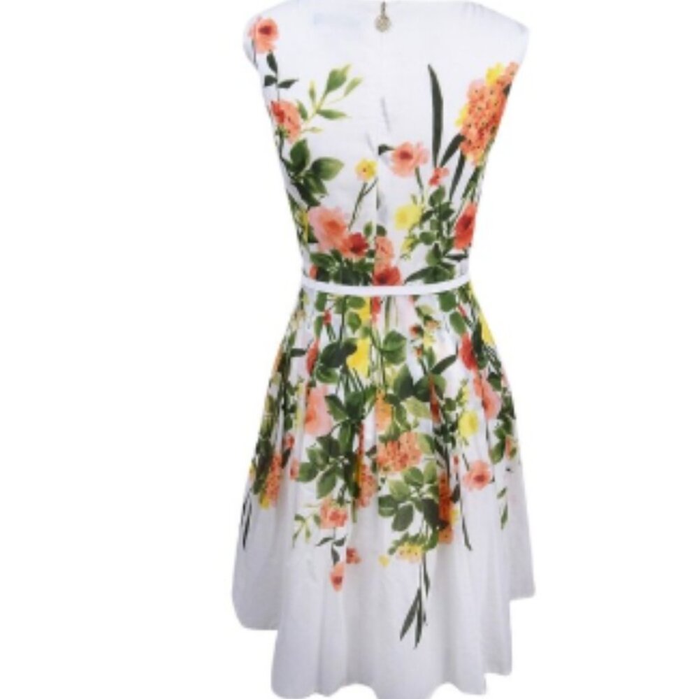 Tommy Hilfiger Floral Fit & Flare Jewel Neck Sleeveless A-Line Midi Dress Sz 2 - Picture 2 of 15